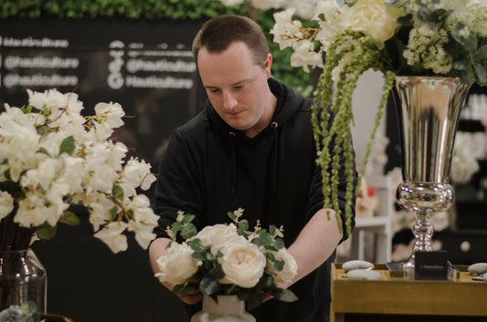 Small independent floral business at work creating a bespoke floral display